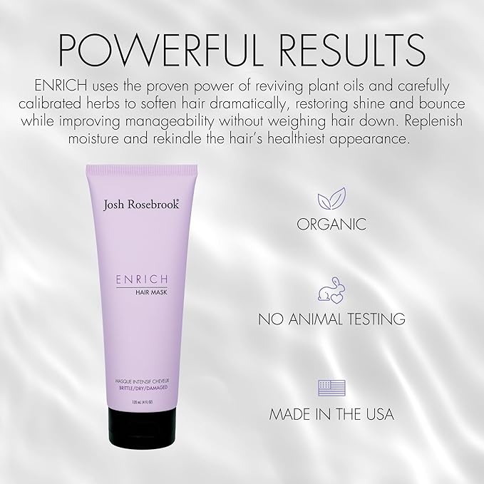 Josh Rosebrook Enrich Hair Mask for Dry & Damaged Hair, Deep Conditioning & lightweight - Anti-Frizz Leave-In Repair Treatment For Split Ends & Breakage, 4 fl oz