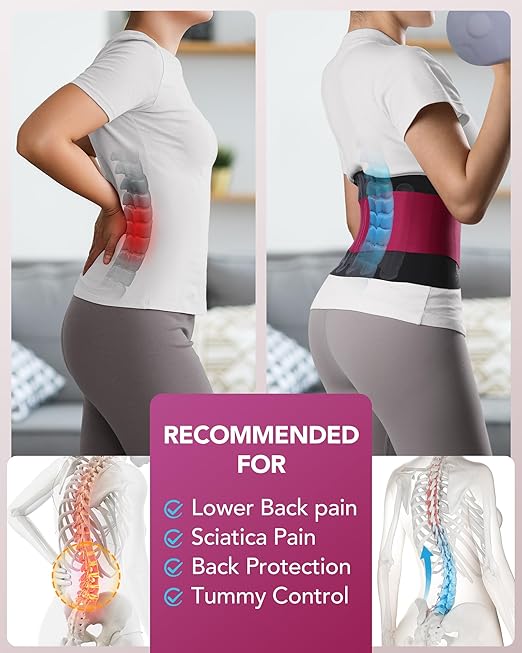 0.5mm Ultra Thin Back Brace for Women Men, 3D Lumbar Pad, Seamless Yoga Fabric, Lightweight Back Brace for Lower Back Pain Relief, Sciatica, Posture, Lifting, Wearg Under Clothes, Rose, S