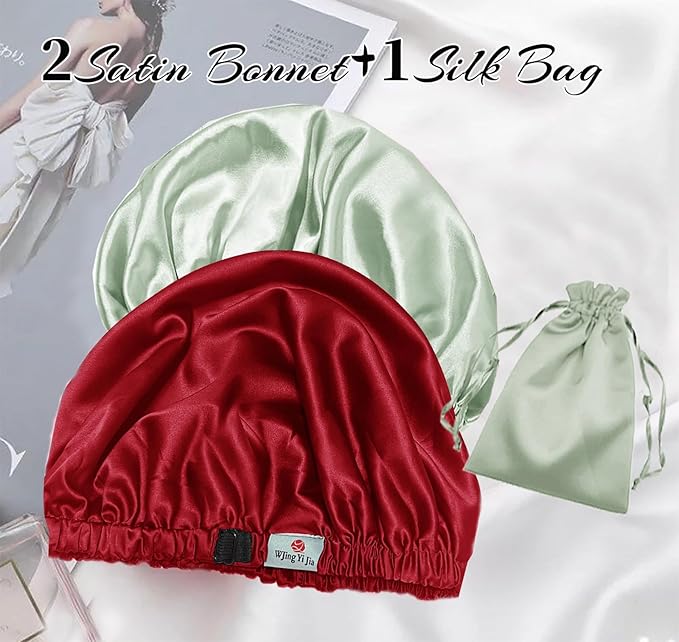 3Pcs Hair Bonnets For Sleeping Satin Bonnet For Women Silk Bonnets Womens Curly Hair Sleep Caps Silky Night Cap