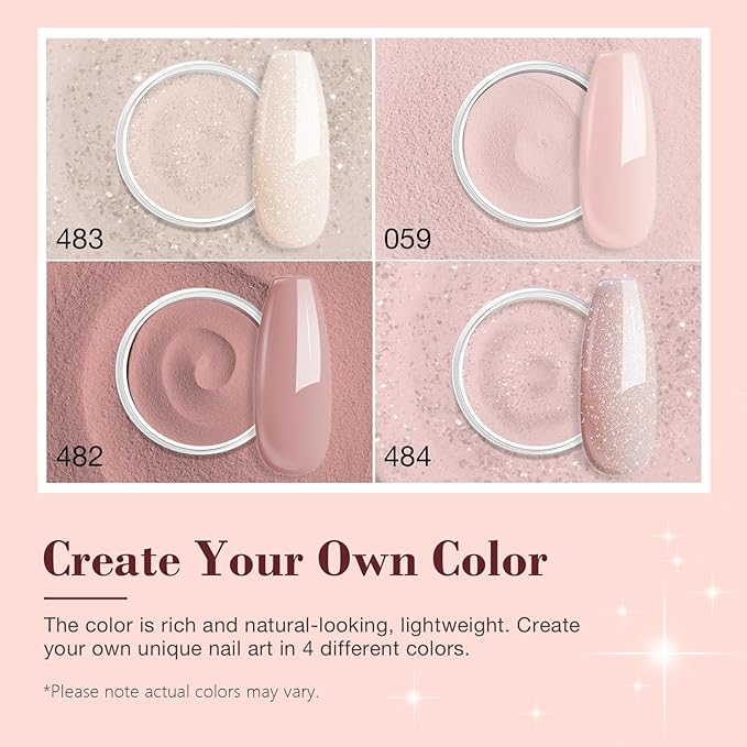 AZUREBEAUTY Dip Powder Nail Kit Starter, All Season Nude Skin Glitter 4 Colors Dipping Powder Liquid Set Recycling Tray with Base & Top Coat Activator for French Nail Art Manicure Salon DIY at Home.