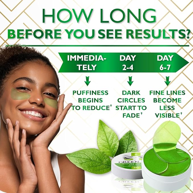 Green Tea Under Eye Patches 60 Pads - Matcha Under Eye Mask for Reducing Puffiness, Dark Circles, Wrinkles, Dull Skin, Fine Liners - Moisturizing Gel Pads with Hydrolized Collagen - All Skin Types