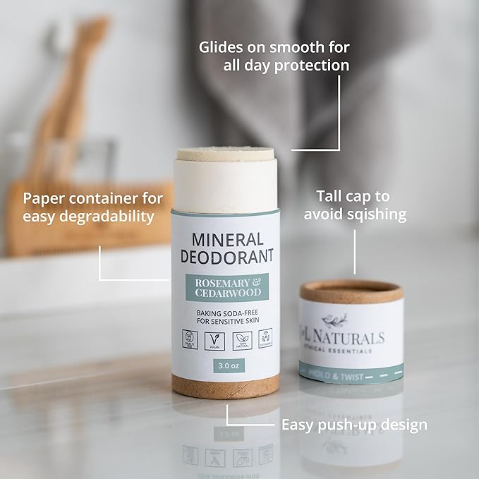 J&L Naturals Mineral Deodorant | Baking Soda-Free, 100% Natural, Sustainable | Sensitive Deodorant For Women & Men | Aluminum Free, Vegan, Cruelty-Free (Rosemary & Cedarwood, 3 Oz (Pack of 2))