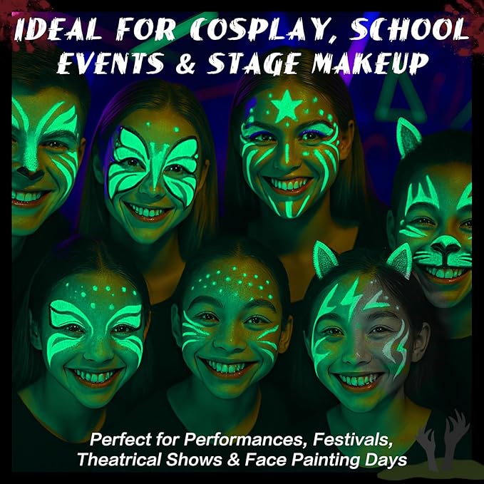 BOBISUKA Neon Green Face Body Paint Stick Water-Based Washable Glow In The UV Light Face Paint Makeup Stick for Halloween Witch Skull Robot Cyber Alien Cosplay SFX,Sports Eye Black & Costume Party