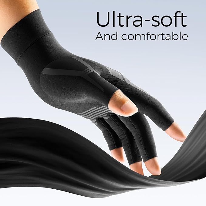 FREETOO Compression Gloves Women Men for Sleeping, Rheumatoid Arthritis Gloves for Women for Wrist Thumb Pain, Carpal Tunnel Relief Gloves for Work, Nerve Pain,Edema Fit Palm 6.8''-7.3'' Black S