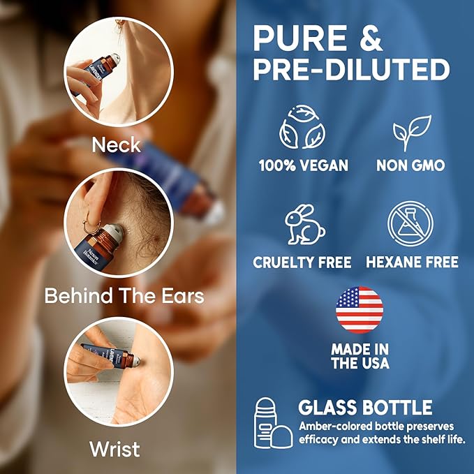 Lavender Essential Oil Roll-On 10 ml - Pure & Natural Blend, Prediluted Roller for Calmness, Relaxation & Skin Care - Nexon Botanics