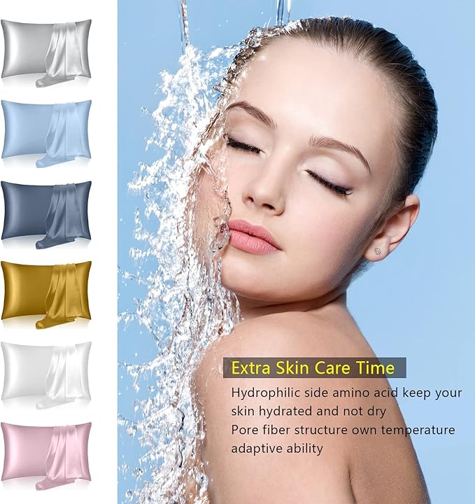 Mulberry Silk Pillow Cases Standard Size, Silk Pillowcase for Hair and Skin, Both Sides Natural Silk Satin Pillowcase for Sleeping Women with Zipper, Gifts for Women Men, Black