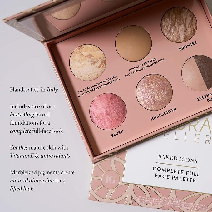 LAURA GELLER Baked Icons Complete Full Face Palette, Medium | All-in-One Makeup Palette with Baked Foundations, Blush, Bronzer, Highlighter, Eyeshadows | Coverage for Mature Skin | Travel-Friendly