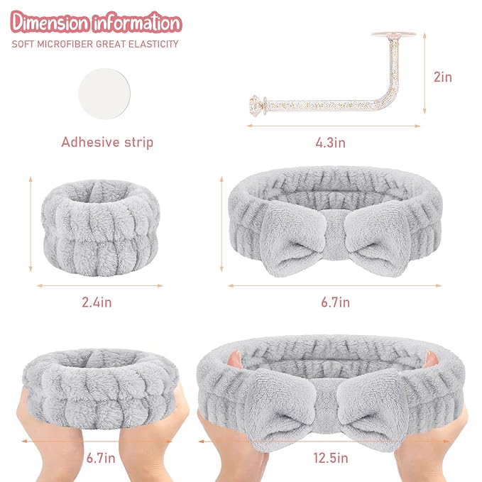 Face Wash Set - Microfiber Headband, Wristbands with Holder for Comfortable Facial Cleansing