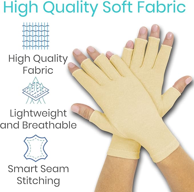 Vive Compression Arthritis Gloves - Comfortable Fit for Men and Women - Open Finger for Rheumatoid, Osteoarthritis, Carpal Tunnel and Computer Typing Pain Relief - Hand and Wrist (X-Small)
