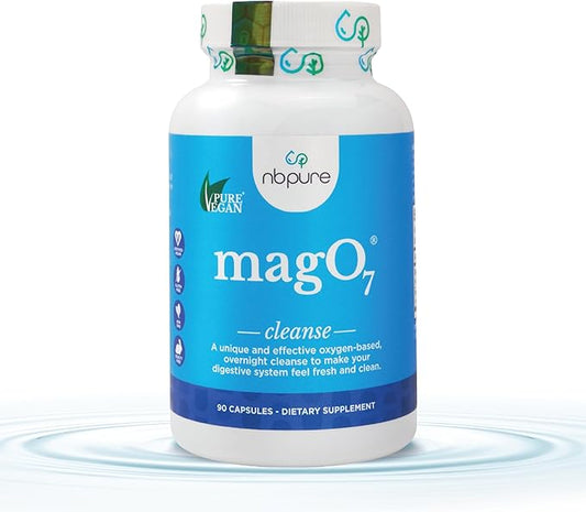 nbpure MagO7 - Natural Colon Cleanse & Detox | Occasional Constipation Relief, Stool Softening, & Bloating Support for Men & Women | Ozonated Magnesium Oxide, 90 Capsules