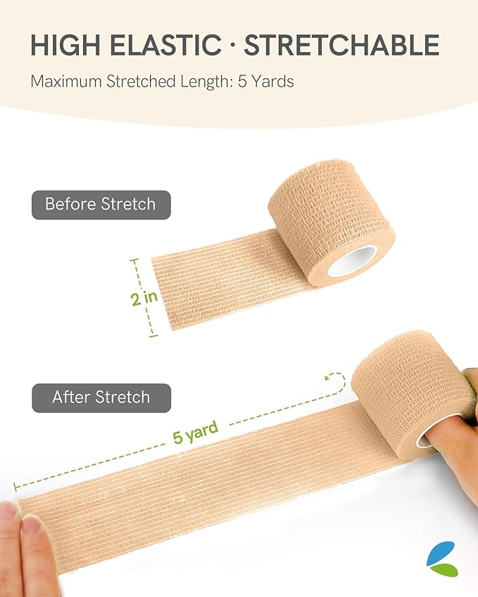 FriCARE Self Adhesive Bandage Wrap, Medical Tape in First Aid Kit, Cohesive Bandages for Wounds Sport Vet, 2 Inches X 5 Yards 6 Rolls, Tan