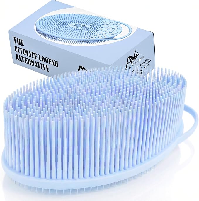 Avilana Premium Exfoliating Body Scrubber - 8 Years Trusted Since 2017 - SGS Certified Silicone Bath Brush, Firm Bristles Smooth Rough Bumpy Skin Texture, Dual Sided Loofah Alternative Women Men Kids