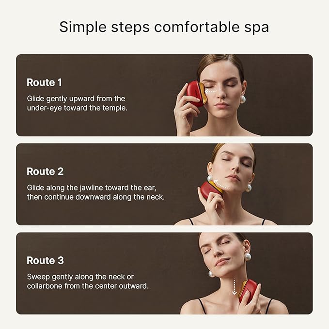 Electric Gua Sha Facial Care Set – Heated Brass Face & Neck Massager with Red Light Therapy & Soothing Vibration, Includes 2 × 10ml Massage Oils for Face & Body Care