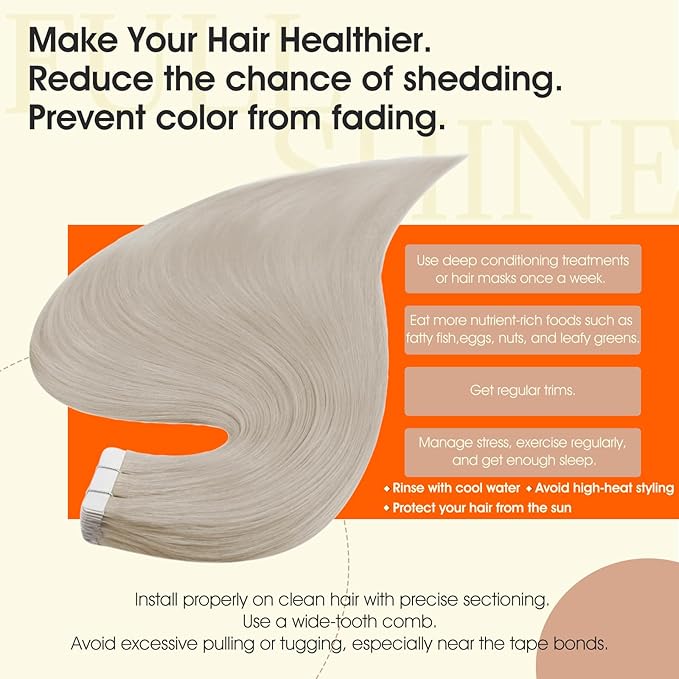Full Shine Blonde Hair Extensions Color 1000 Blonde Tape in Hair Extensions Human Hair Remy Seamless Skin Weft 24Inch Double Sided Adhesive Extension 100G for Women 40Pcs