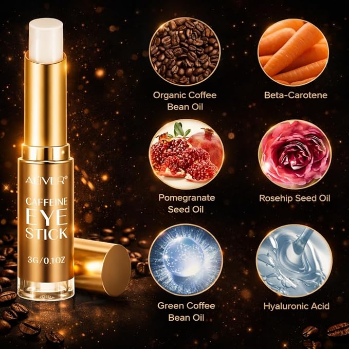 Caffeine Eye Stick Balm, Under-Eye Moisturizing Balm with Coffee Oil & Hyaluronic Acid, Solid Cream for Puffiness Look & Dry Skin, Daily Skincare for Men & Women