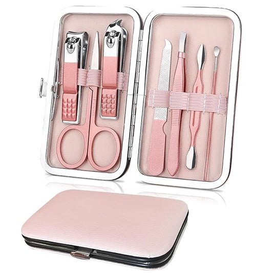Premium Manicure Set, 7 in 1 Professional Nail Clippers Scissors Pedicure Kit, Stainless Steel Cuticle Nail Care Tools with Luxurious Travel Case, Portable Manicure Grooming Kit Gift for Women
