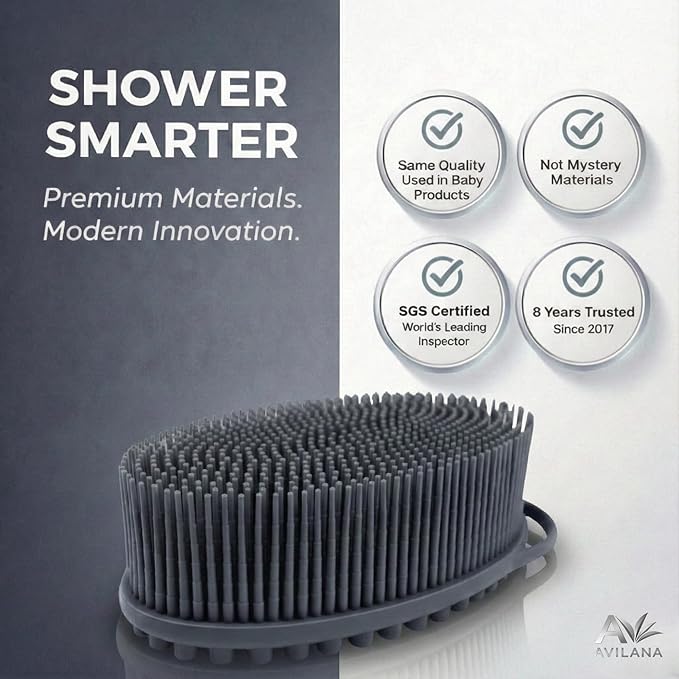 Avilana Premium Silicone Body Scrubber - 8 Years Trusted Since 2017 - SGS Certified Food Grade Dual Sided Bath Brush, Quick-Dry Exfoliating Loofah Alternative, Massage Brush Sensitive Skin Women Men