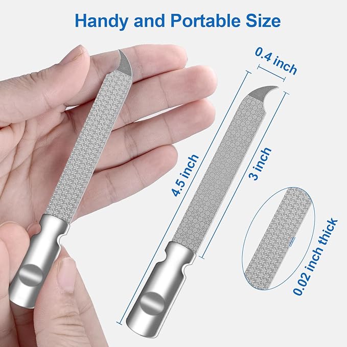 Metal Nail File for Natural Nails, Stainless Steel Nail Files with Sharp Pointed Tip Fingernail File Sheath Case Double Sided Curved Reusable Nail File Manicure Tools Home Salon Travel Use Men Women