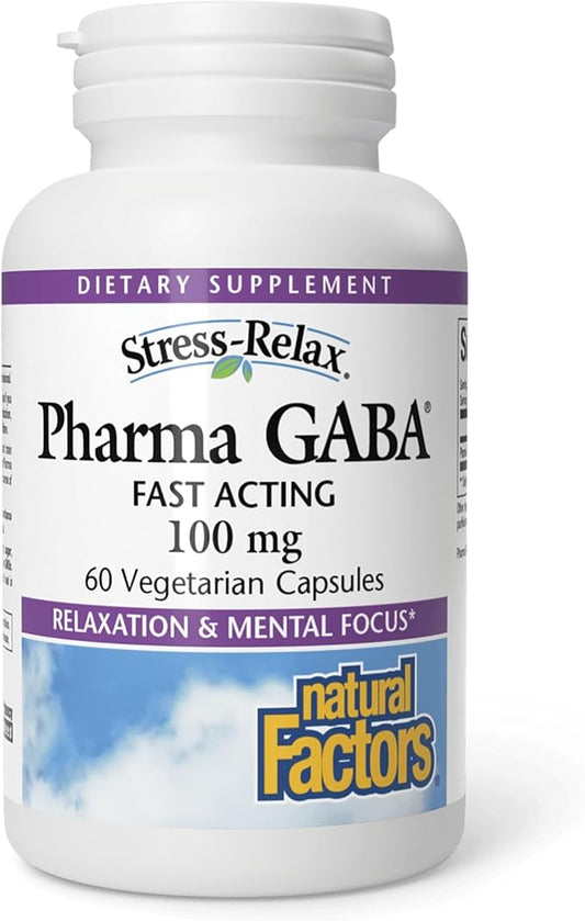 Natural Factors Pharma GABA - Dietary Supplement Supports Calm Sleep & Sleep Quality - Natural, Fast-Working Supplement Aids Focus & Brain Health - 60 Chewable Tablets (30 Servings)