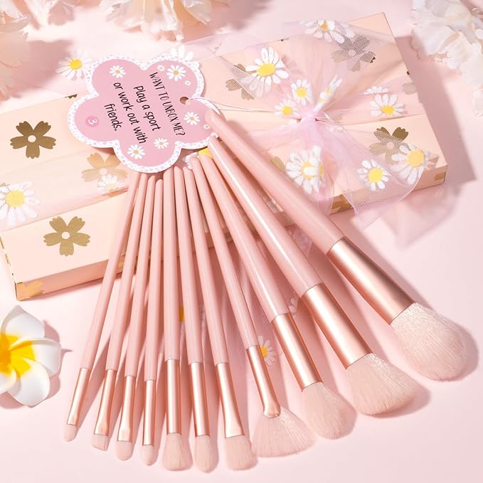 Valentines Day Gifts for Tween & Teen Girls - 8 PCS Birthday Gift Basket Teenage Girl Gifts Trendy Stuff w/ Fun Task Tags Makeup Brushes & Bag, Empower Positive Wrapped Gift Box for Daughter Niece