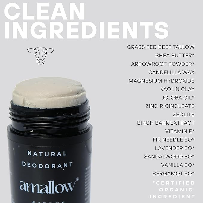 Amallow - Natural Deodorant – Aluminum Salt-Free, Tallow-Based, Baking Soda-Free, with Magnesium & Zinc – Long-Lasting Odor Protection – Handcrafted in the USA – 2.6 oz (Everwood)
