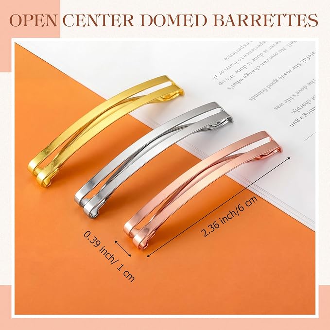 Hotop 30 Pieces Open Center Metal Barrettes Anti-slip Metal Hair Clip for Women, Assorted Colors(Open Center Barrette,Rose Gold,Silver, Gold)