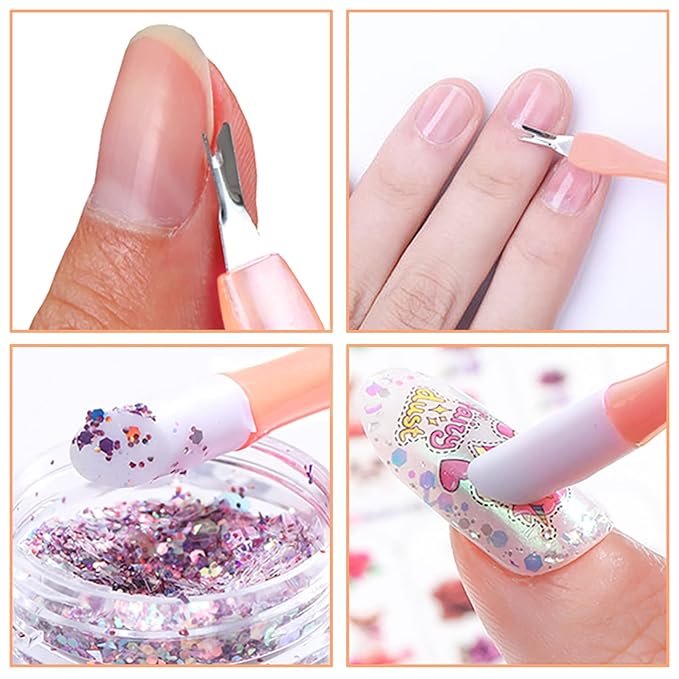 Allstarry 30 Pieces Nail Cuticle Trimmer Remover Plastic Handle Cuticle Pusher Dead Skin Cuticle Knife Nail Cleaner Removal Fork Nail art Tools for Girls Women and Men - Light Blue and Soft Peach