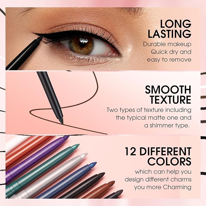 LANGMANNI 6Pcs Metal Colorful Eyeliner Pencil Set - Matte & Shimmer Eye Makeup,Smooth Use Long-Lasting & Waterproof Eyeliner Set(#01+05+07+09+10+11)