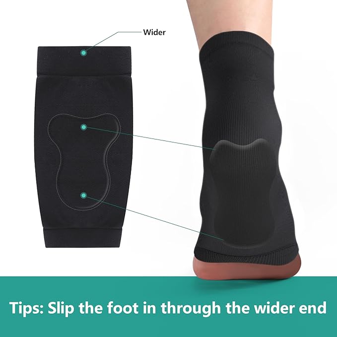 Welnove Achilles Tendonitis Heel Protector Socks - (FSA & HSA) Achilles Tendon Support Compression Socks - Gel Padded Sleeve for Cushion & Protection of Bursitis, Tenderness, Dry Cracked, Large