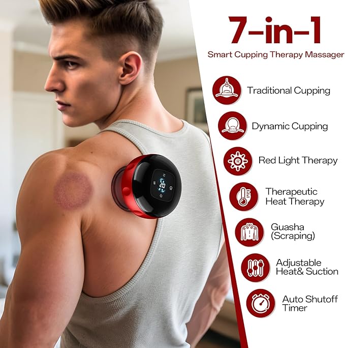 2 Pack Smart Cupping Therapy Massager, 7 in 1 Red Light Cupping Therapy Set with 2 Modes for Targeted Pain Relief, Muscle Soreness,Tighter Skin,Cupping Kit with 12 Levels Suction and Heat