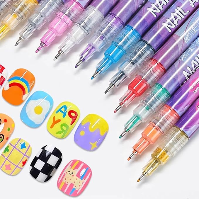 Nail Art Pens 0.5 mm Fine Tip Nail Art Markers Graffiti Dotting Nail Polish Pens 12 Colors Acrylic Paint Nail Art Pen Set for Women Girls DIY Nails Decoration Supplies