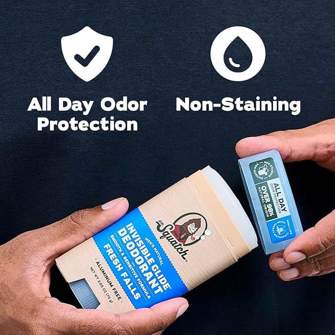 Dr. Squatch Invisible Glide Natural Men’s Deodorant – Smooth Glide, No Stains – Aluminum Free Deodorant Men – Safe for Sensitive Skin – Fresh Falls + Wood Barrel Bourbon – 2.65oz (2-Pack)