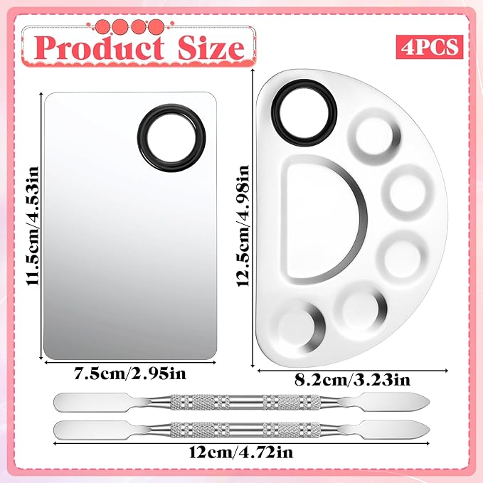 2 Set Makeup Mixing Palette with Spatula, Nail Art Palette Professional Makeup Palettes Tray Stainless Steel Cosmetic Artist Tool for Mixing Foundation Eye Shadow Eyelash Nail Art