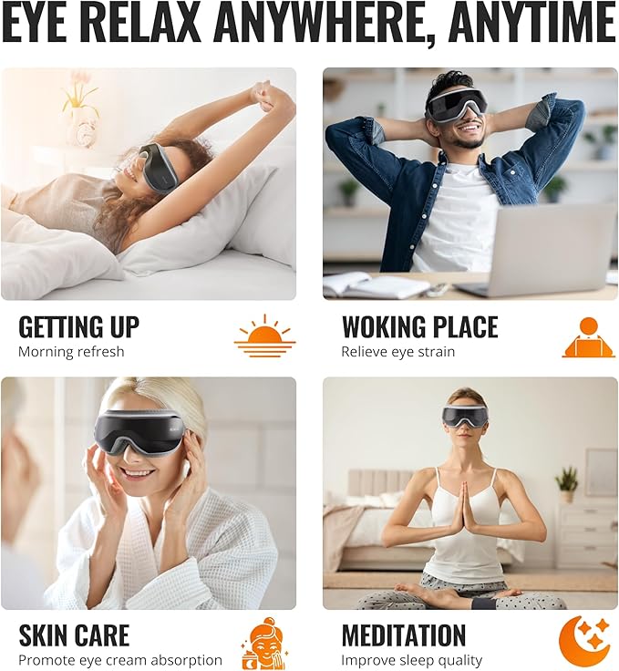 BOKOR Eye Massager with Heat -Eye Care Device, Vision X Heated Mask for Migraine, Eye Strain & Improve Sleep