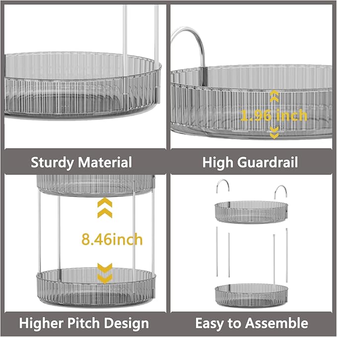 360 Rotating Makeup Organizer,3 Tier Large Capacity Make Up Organizers and Storage,Makeup Organizer for Bathroom,Cosmetic Perfume Stand Organizer(Grey-3 Tier)
