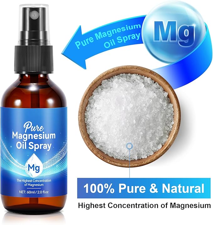 Pure Magnesium Oil Spray 2Fl Oz, 2Pack Natural Magnesium Oil Spray for Feet, Body, Skin, Topical Mg Oils Products