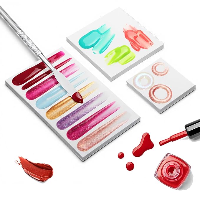150 Sheets Nail Art Palette Paper, 3 Sizes Disposable Nail Polish Palette Paper with Stainless Stirring Rod Waterproof Makeup Mixing Palettes Papers for Makeup Nails Gel Mixing Home Salon