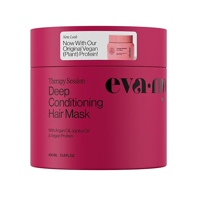 Eva NYC Therapy Session Deep Conditioning Hair Mask with Vegan Protein, Jojoba Oil + Argan Oil - Hydrate, Soften + Repair Hair Strength - Sulfate Free - Warm Vanilla Scent - 13.5 fl oz
