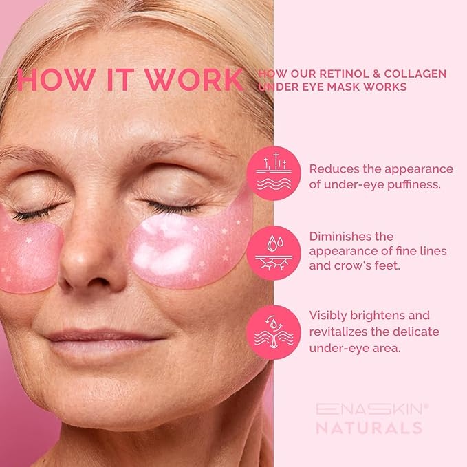 Enaskin Naturals Under Eye Patches for Dark Circles: 60 Pairs Caffeine Eye Gels Mask - Reduce Wrinkles Puffy & Bags - Skin Treatment Pads - Anti Aging Moisturizer For Women (Pink 2 Pack)