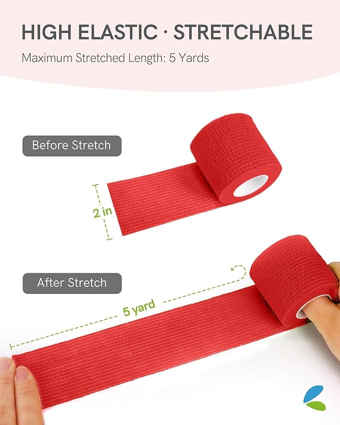 FriCARE Self Adhesive Bandage Wrap, Medical Tape in First Aid Kit, Cohesive Bandages for Wounds Sport Vet, 2 Inches X 5 Yards 16 Rolls, Rich