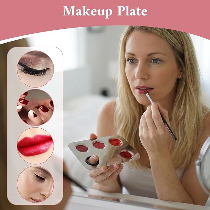 2Pcs Makeup Mixing Palette, Stainless Steel Metal Makeup Palette with Spatula Artist Tool for Mixing Foundation Nail-Art Professional Make up Artist Must haves for Cosmetic Makeup Palette and Nail Art