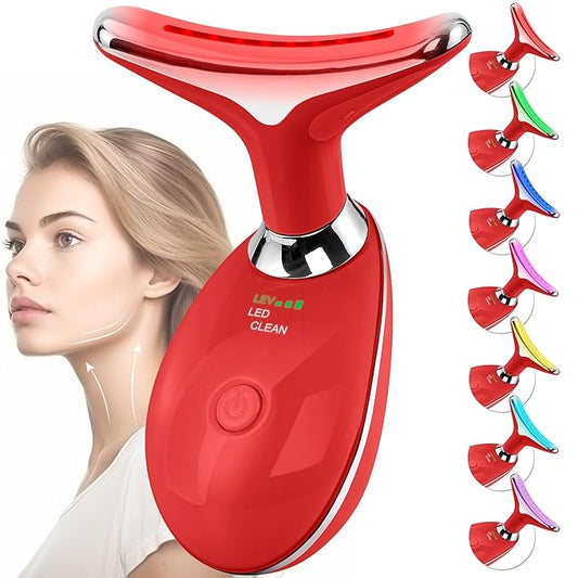Facial Massager Red-Light-Therapy-for-Face and Neck, Face 𝖲 culpting Wand with 7 Color (Red)
