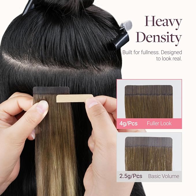 GOO GOO Tape in Hair Extensions Human Hair, 4/27/4 Balayage Chocolate Brown to Caramel Blonde, 4cm Wide Tape, 20inch 20pcs 80g, Real Human Hair, Seamless Tape in, Instant Length&Volume