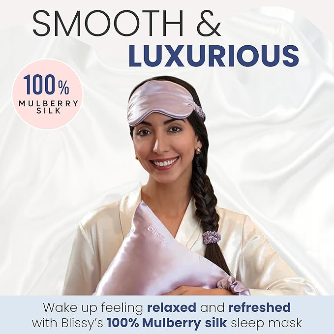 Blissy Silk Sleep Mask - Eye Sleeping Mask for Women & Men for Total Blackout - 100% Pure Mulberry Silk, 22 Momme 6a Fibers - Blindfold Sleep Mask Side Sleeper Eye Cover (Lavender)