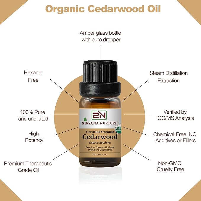 Cedarwood Essential Oil USDA Certified Organic, 100% Pure Natural Premium Grade, Undiluted