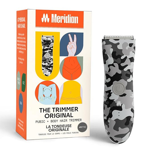 MERIDIAN The Trimmer Original - Body Hair Trimmer for Men, Electric Shaver for Pubic Hair, Chest, Legs & Bikini, Waterproof & Rechargeable, Arctic