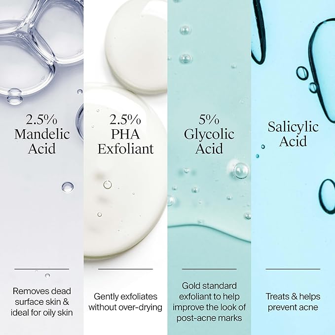 Neutrogena Evenly Clear Acne Exfoliant with Salicylic Acid & Mandelic Acid, Multi-Acid Exfoliating Treatment Serum Visibly Fade the look of Post-Acne Marks for A Smooth, Even Skin Tone, 1 fl. oz