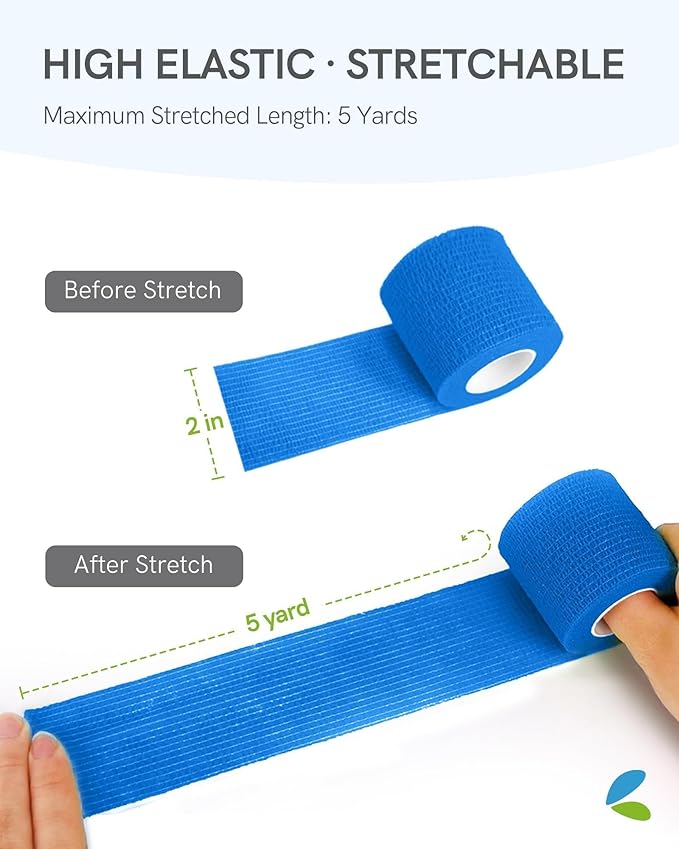 FriCARE Self Adhesive Bandage Wrap, Medical Tape in First Aid Kit, Cohesive Bandages for Wounds Sport Vet, 2 Inches X 5 Yards 12 Rolls, Energetic