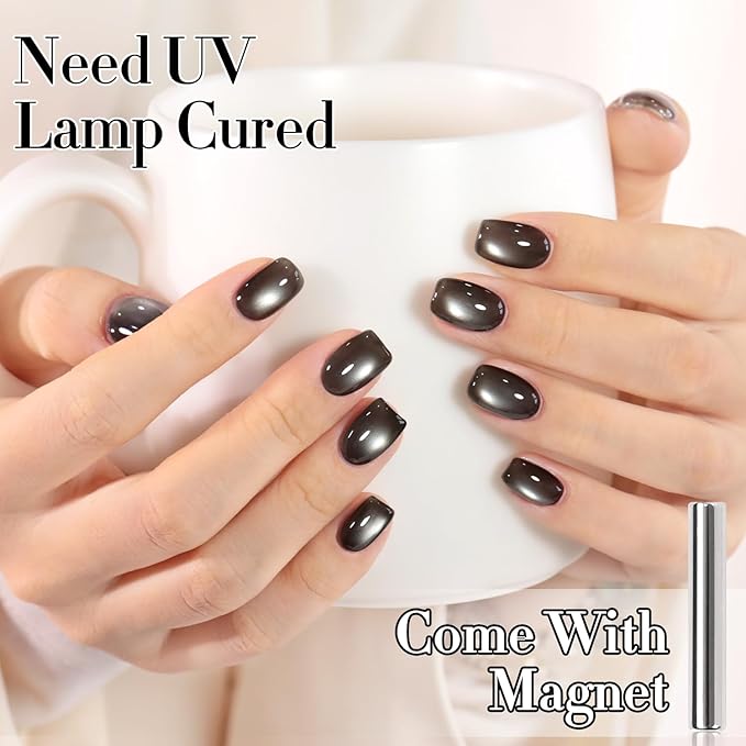 Double Rhythm 15ML Jelly Glass Cat Eye Gel Polish with Magnet Holographic Glitter Shimmer Translucent Sheer Color Salon Soak Off Magnetic Nail at Home (Crystal Black-MC1232)