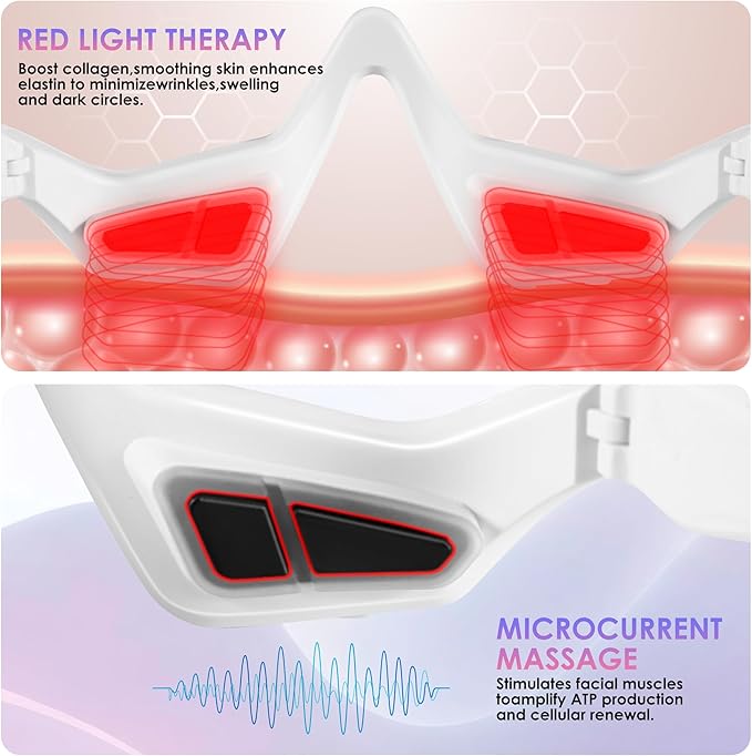 Under Eye Red Light Therapy Glasses, Red Light Therapy Device Microcurrent Eye Massager, Botanique Paris Eyes Bag Remover for Reduce Dark Circles and Wrinkles (White)